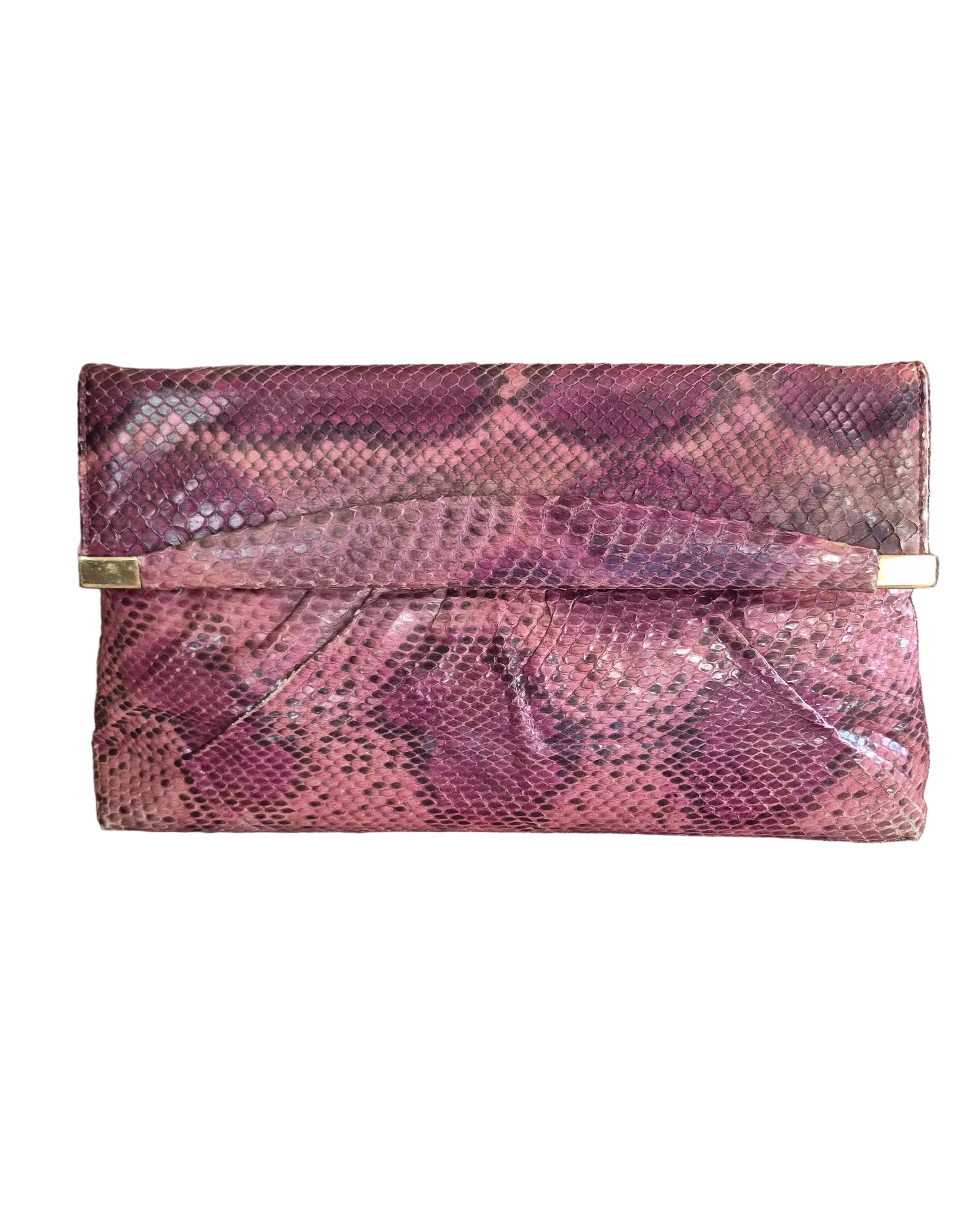 Vintage 1970s Bags by Supreme Real Snakeskin Chain Shoulder Bag Deep Pink Gold