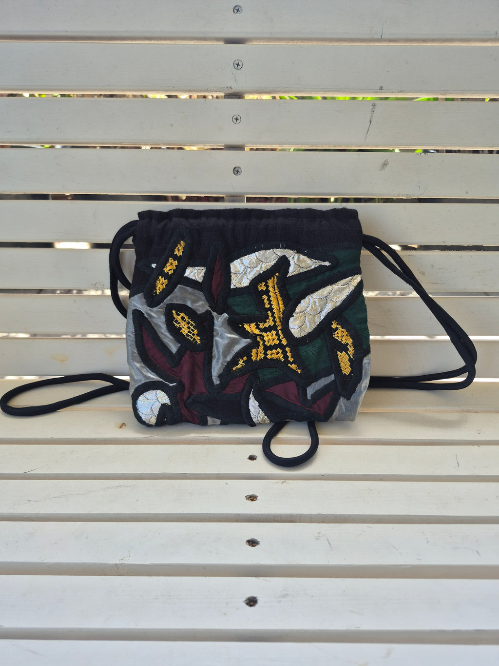 Judith Roberts Wearable Art Cinch Sack Purse — Rare Mexican-Inspired Design 1980s