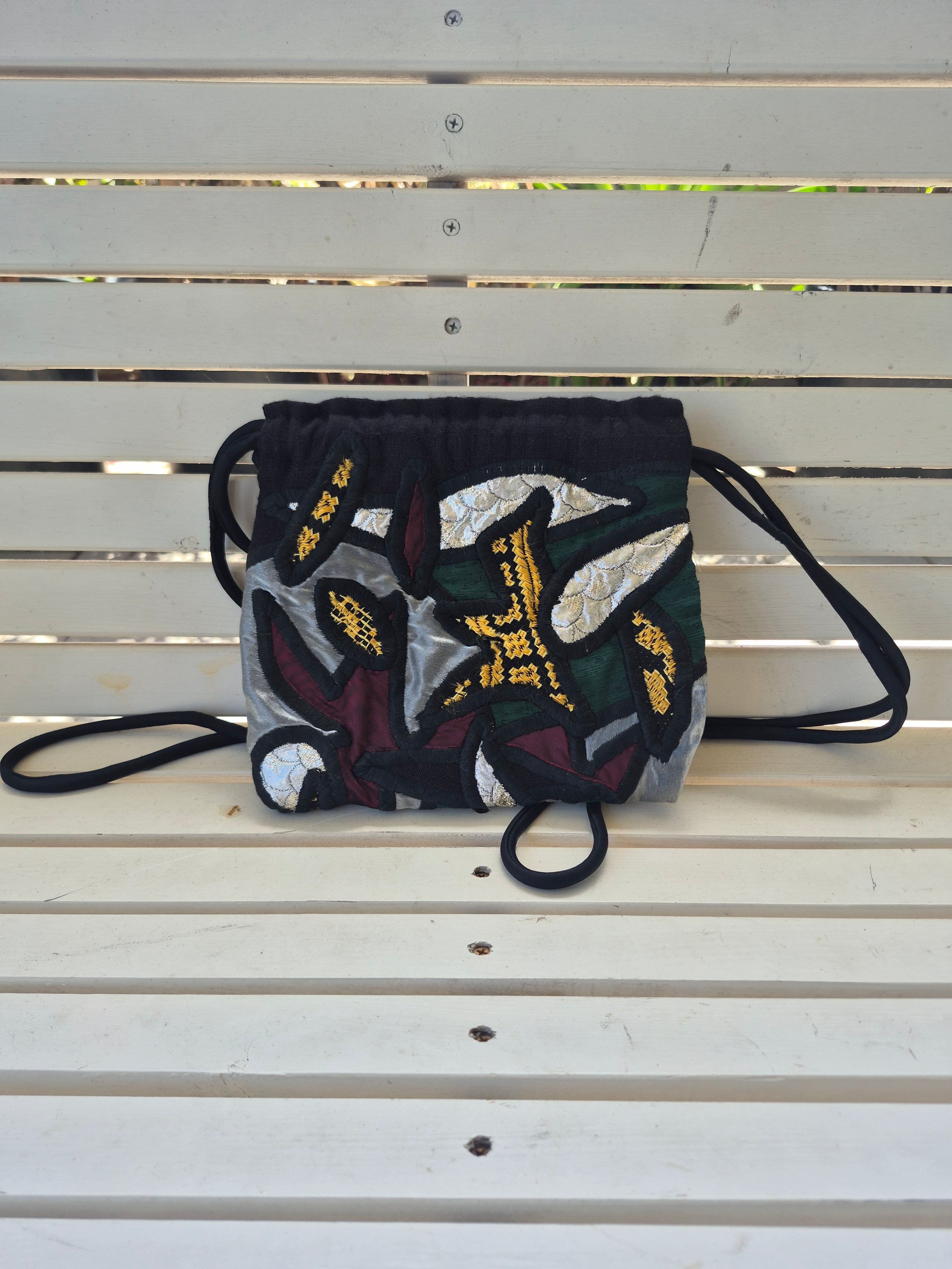 Judith Roberts Wearable Art Cinch Sack Purse — Rare Mexican-Inspired Design 1980s