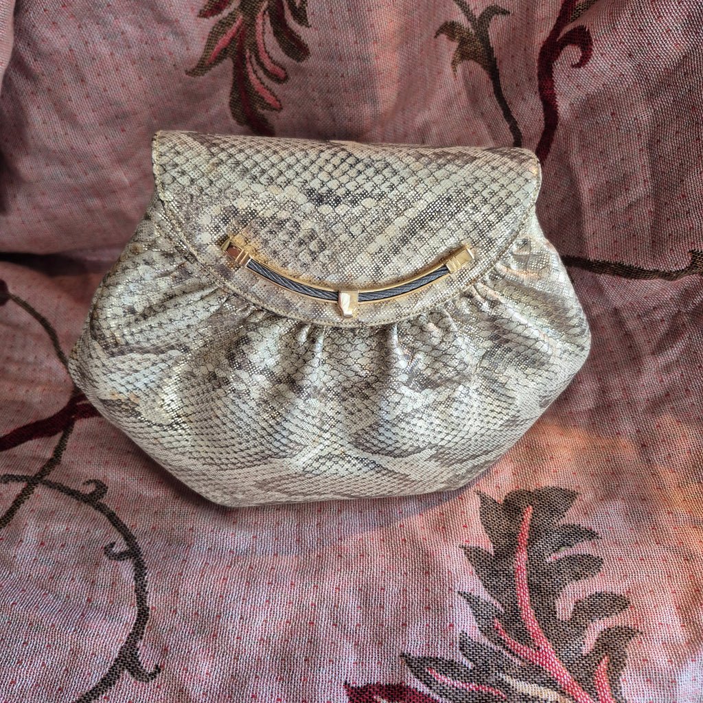 Finesse La Model 1980's Evening Bag Gold Snakeskin Design