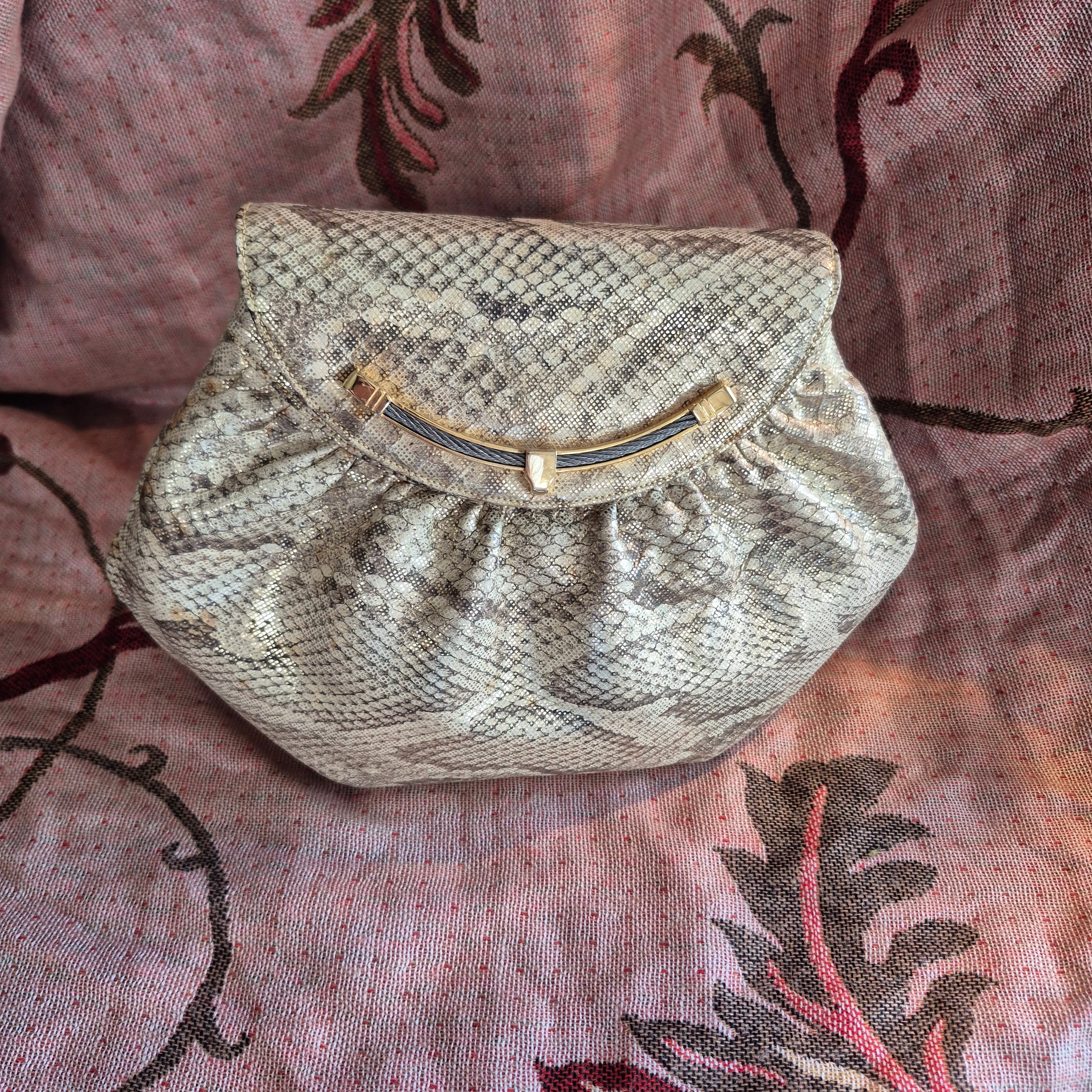 Finesse La Model 1980's Evening Bag Gold Snakeskin Design