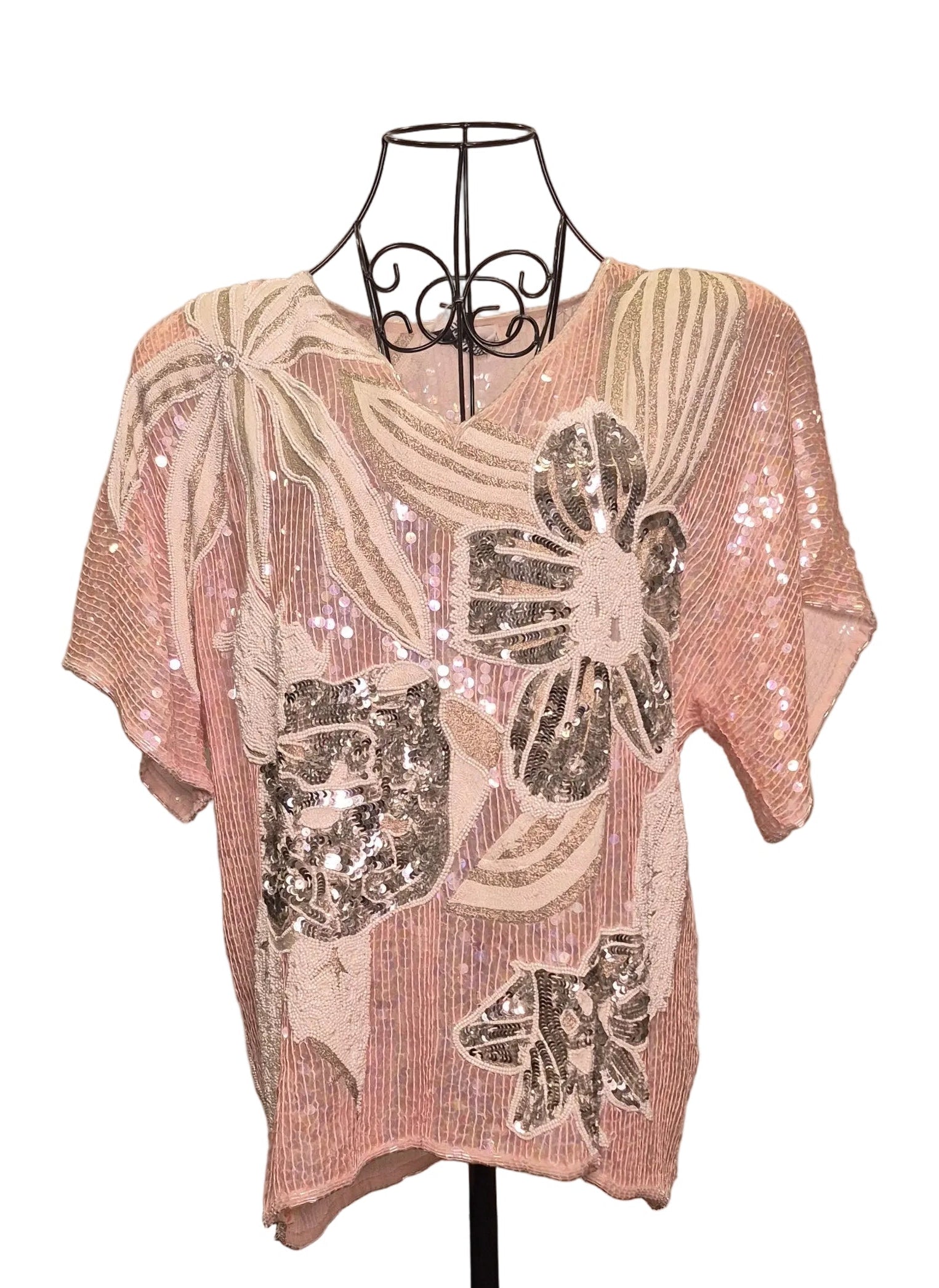 1980s St. Martin Heavily Beaded Blouse — Size Large