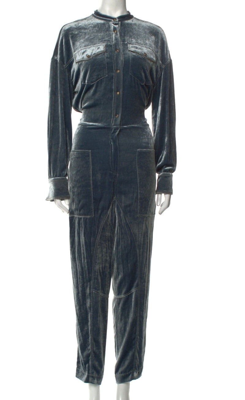 Brunello Cucinelli Silver Blue Mock Neck jumpsuit Size Small