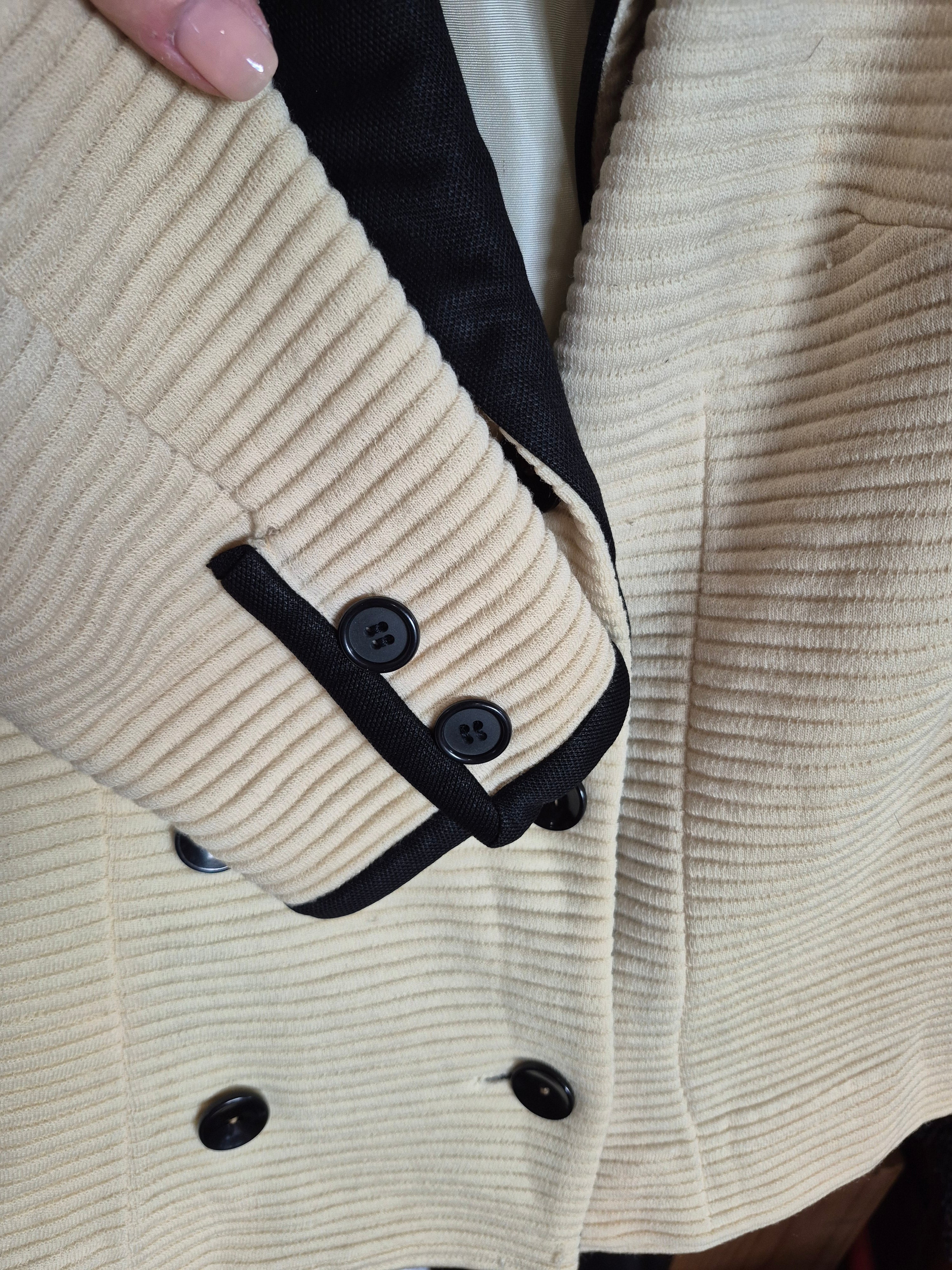 Vintage 1960s Camelon Knit Jacket - Cream & Black Double-Breasted Blazer