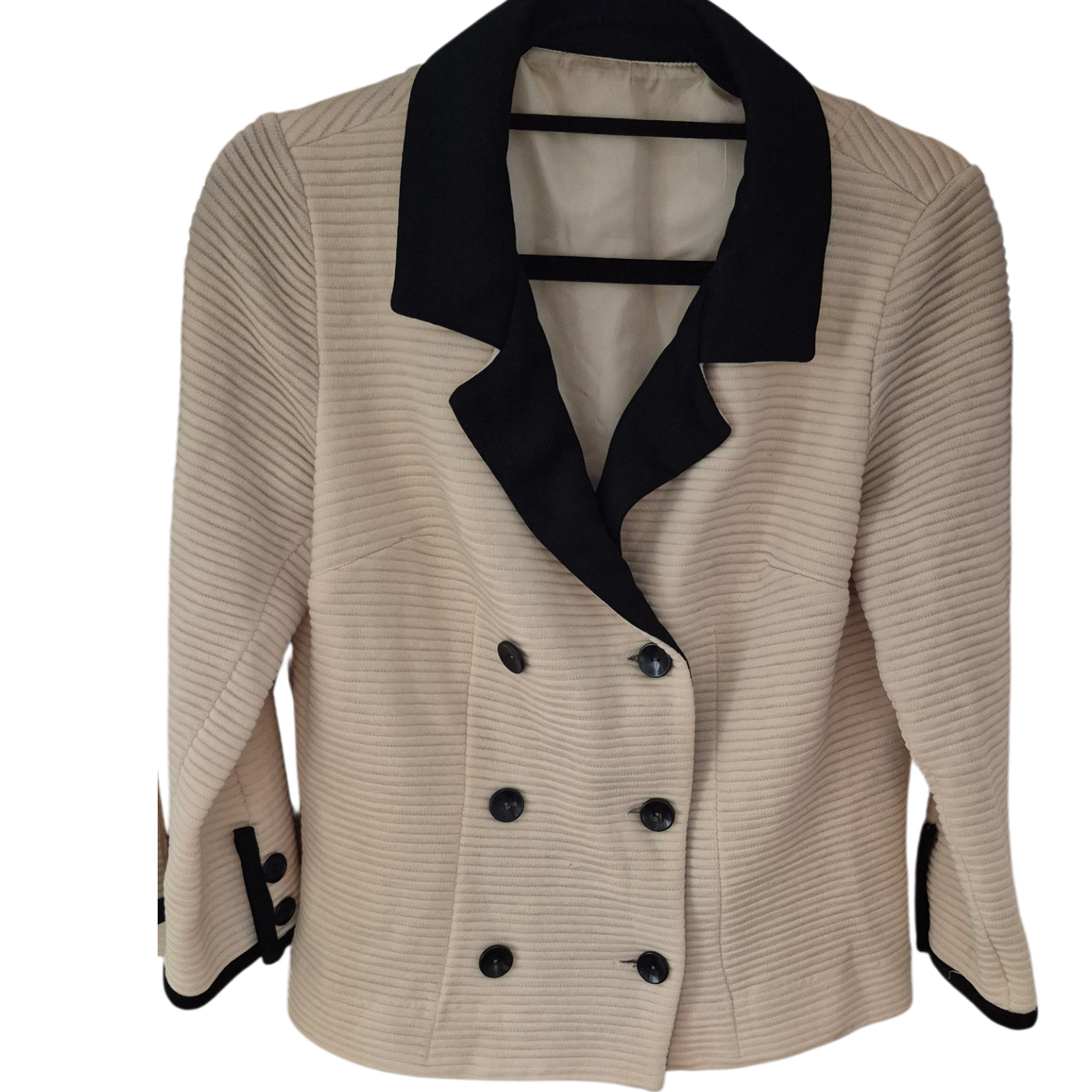 Vintage 1960s Camelon Knit Jacket - Cream & Black Double-Breasted Blazer